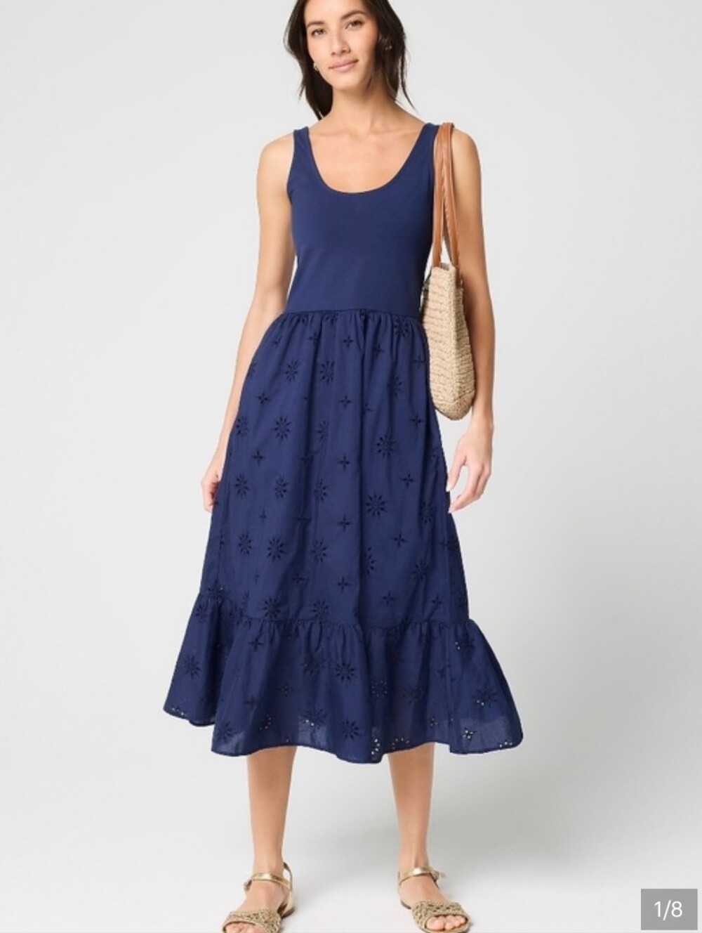NWT J. Crew Midi Dress Mixed-media Eyelet Blue Lined Size XSP